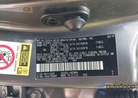 2017 Toyota Highlander Xle from USA, damaged, VIN 5TDJZRFH9HS407089